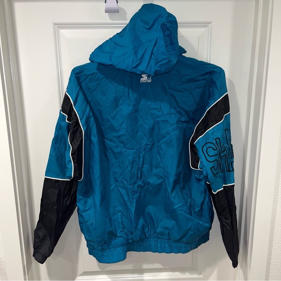 VINTAGE SAN JOSE SHARKS WINDBREAKER MENS MEDIUM BLUE STARTER NHL JACKET FULL ZIP - Picture 3 of 8